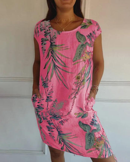 Damenkleid aus Baumwoll-Leinen mit V-Ausschnitt und Taschen | Ideal für den Sommer