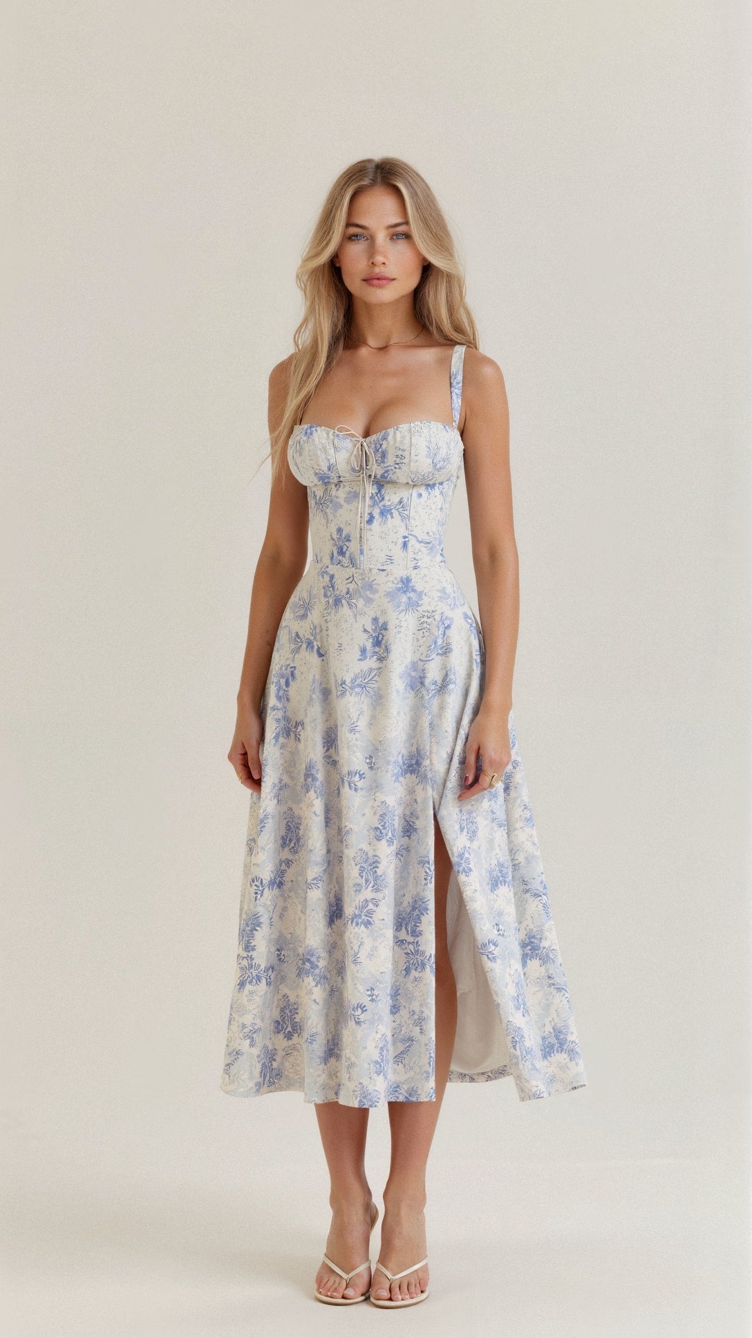 Kleid mit Korsett-Detail, Figurbetonter Oberteil und Fließendem Rock | Ideal für Frühling und Sommer