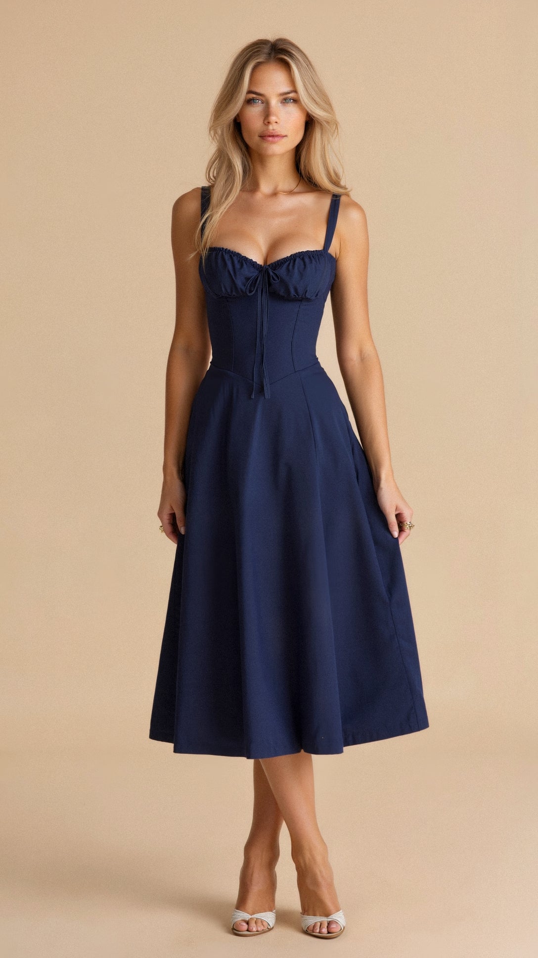 Kleid mit Korsett-Detail, Figurbetonter Oberteil und Fließendem Rock | Ideal für Frühling und Sommer