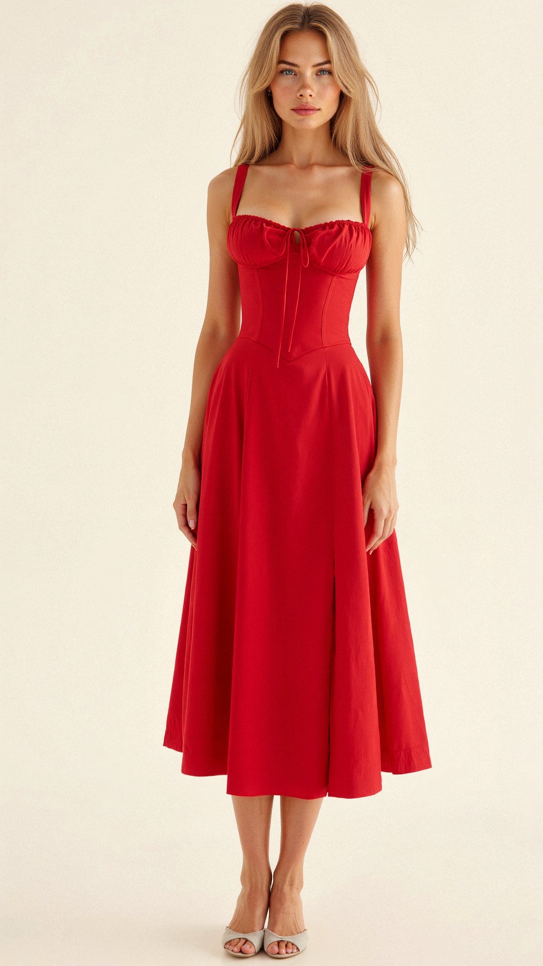 Kleid mit Korsett-Detail, Figurbetonter Oberteil und Fließendem Rock | Ideal für Frühling und Sommer