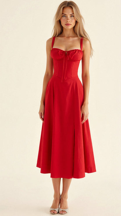 Kleid mit Korsett-Detail, Figurbetonter Oberteil und Fließendem Rock | Ideal für Frühling und Sommer