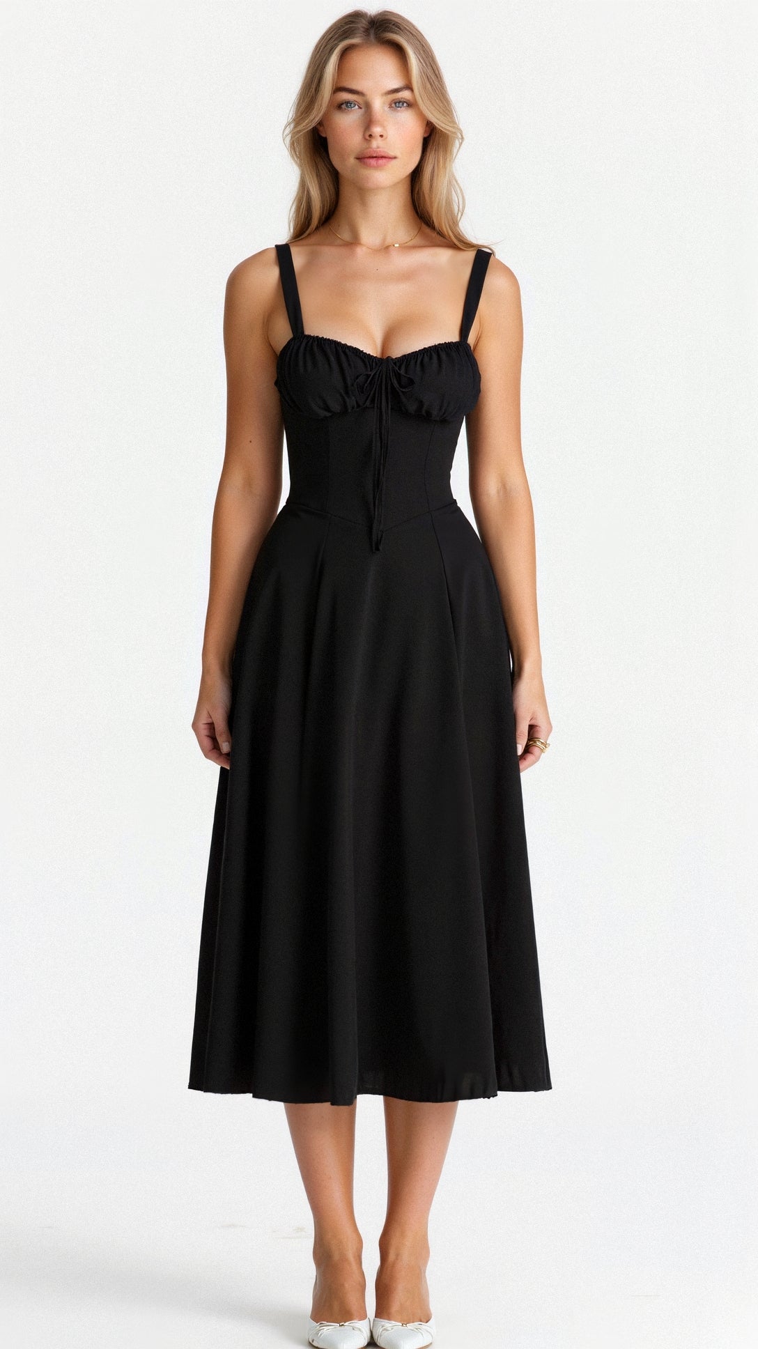 Kleid mit Korsett-Detail, Figurbetonter Oberteil und Fließendem Rock | Ideal für Frühling und Sommer