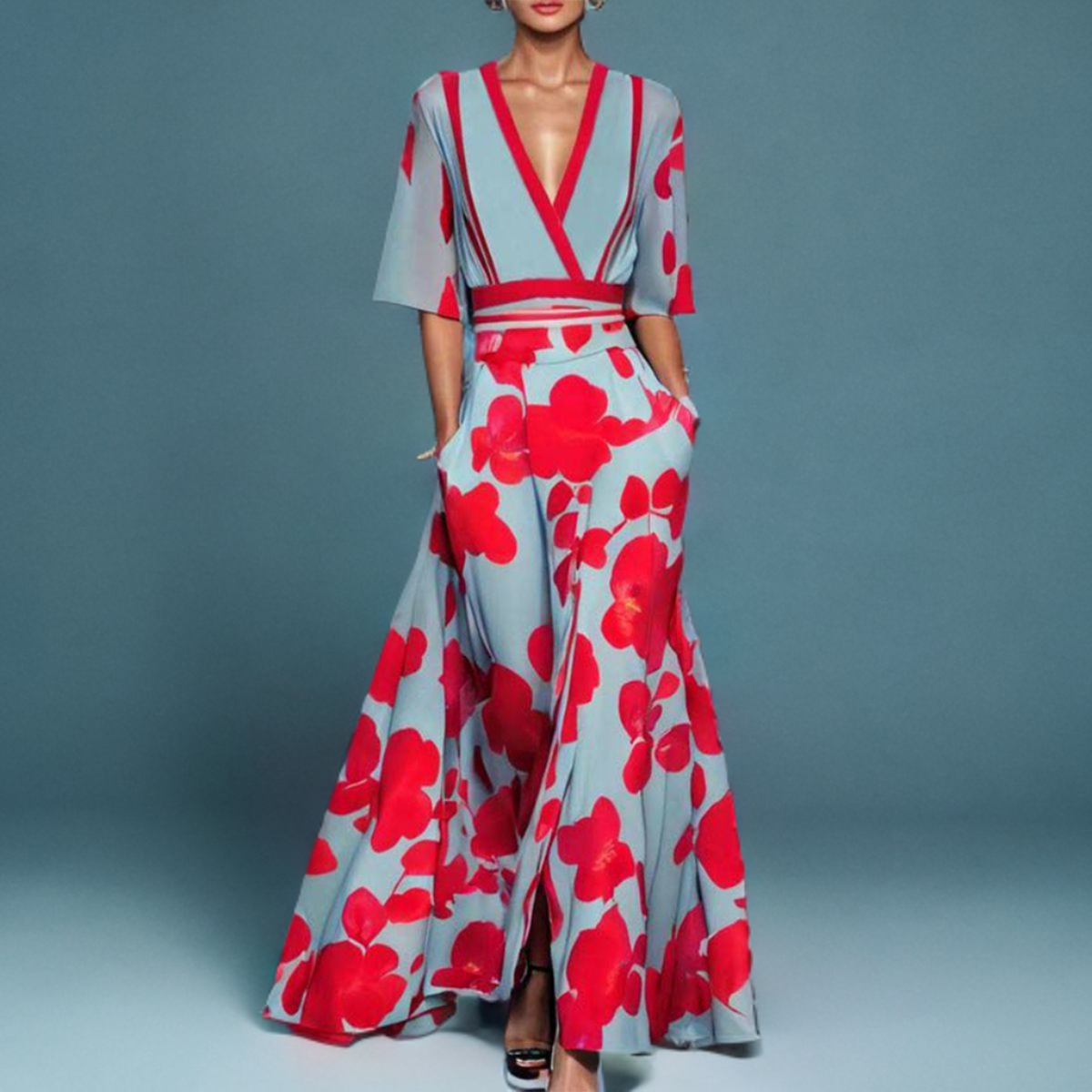 Baumwoll-Midikleid mit taillierter Passform und detaillierten Ärmeln | Ideal für Frühling und Herbst