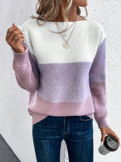 Dreifarbiger Patchwork-Strickpullover