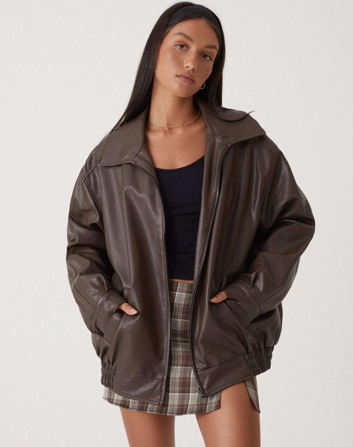 Oversized Kunstlederjacke mit lockerem Schnitt | Ideal für Frühling & Herbst
